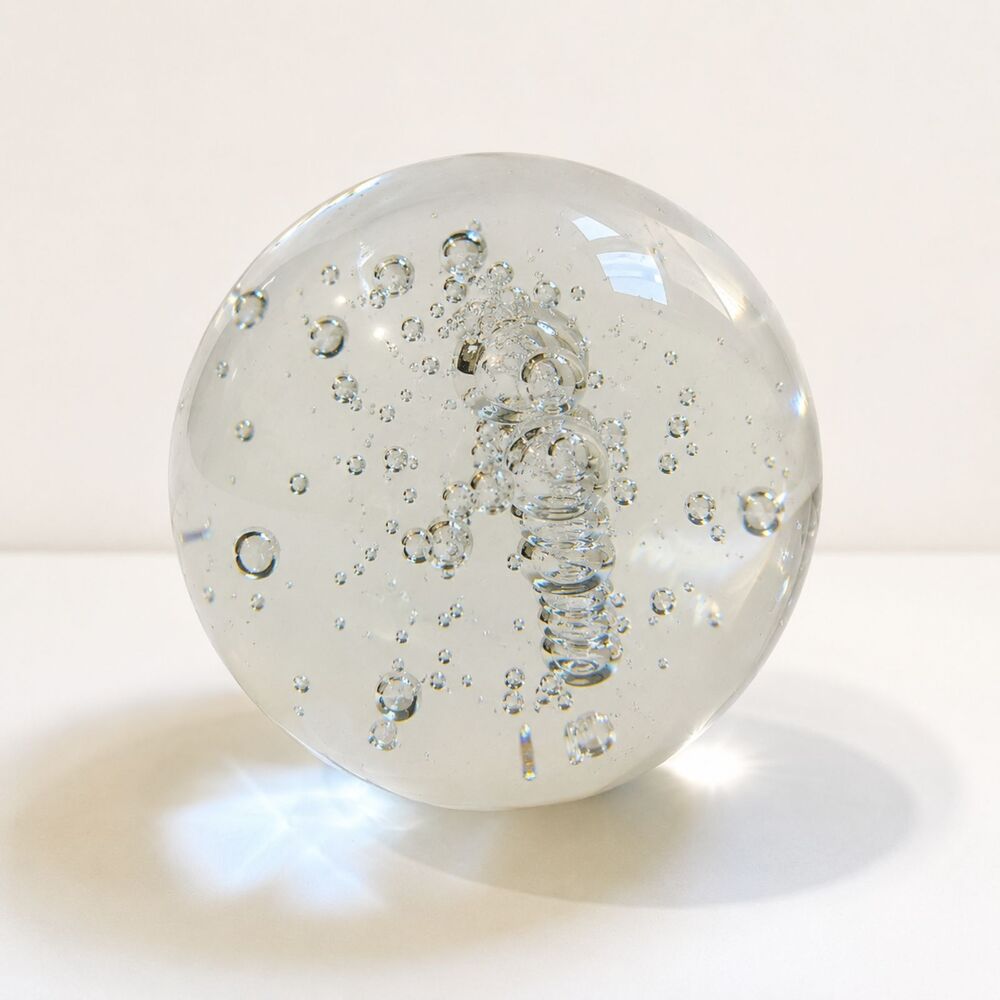 Vintage Clear Glass Bubble Paperweight, Art Glass Orb